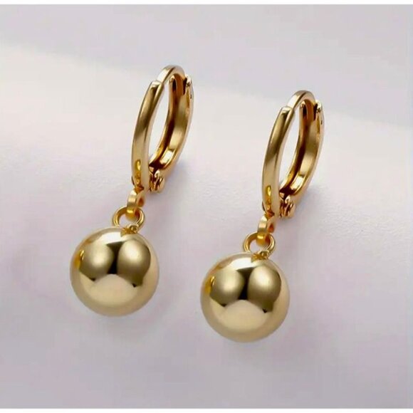 Polished Gold Sphere Drop Earrings - Picture 1 of 4